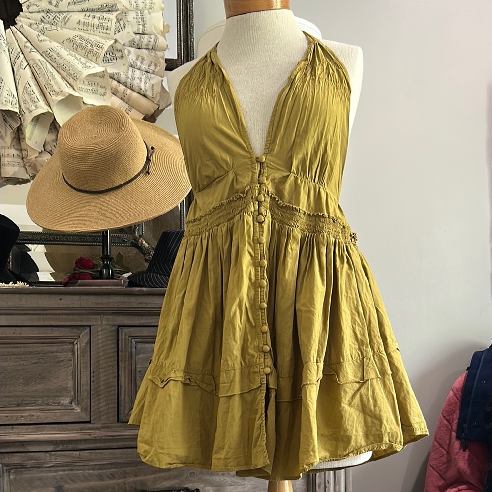 🏖️EUCFree People Green Sleeveless Mini Sundress/Tunic Size S